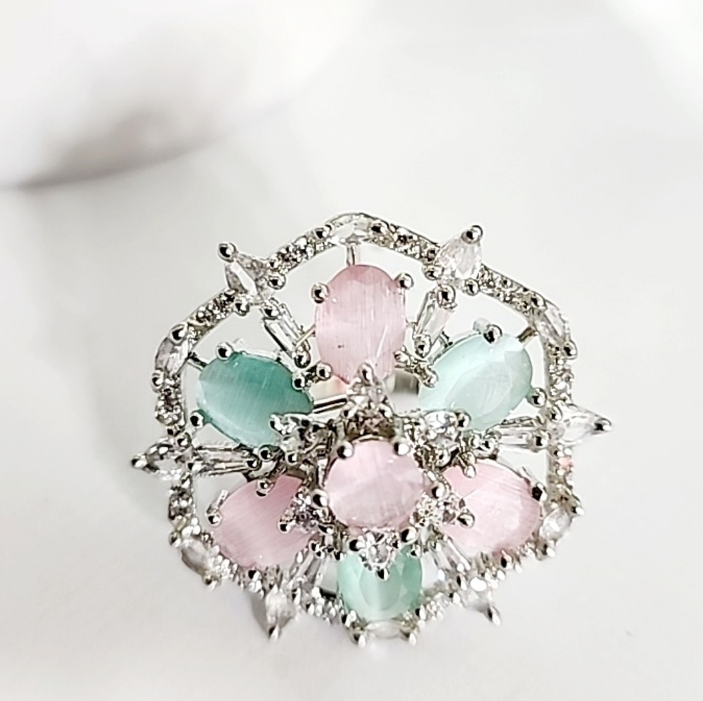 Indian AD Bollywood Multicolor American Diamond CZ adjustable ring